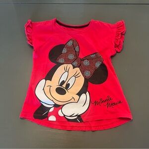 Disney Minnie Mouse Pink-Red Graphic Ruffle Sleeve Tee